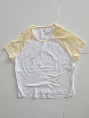 No Boundaries White Tee with Pale Yellow Raglan Sleeves